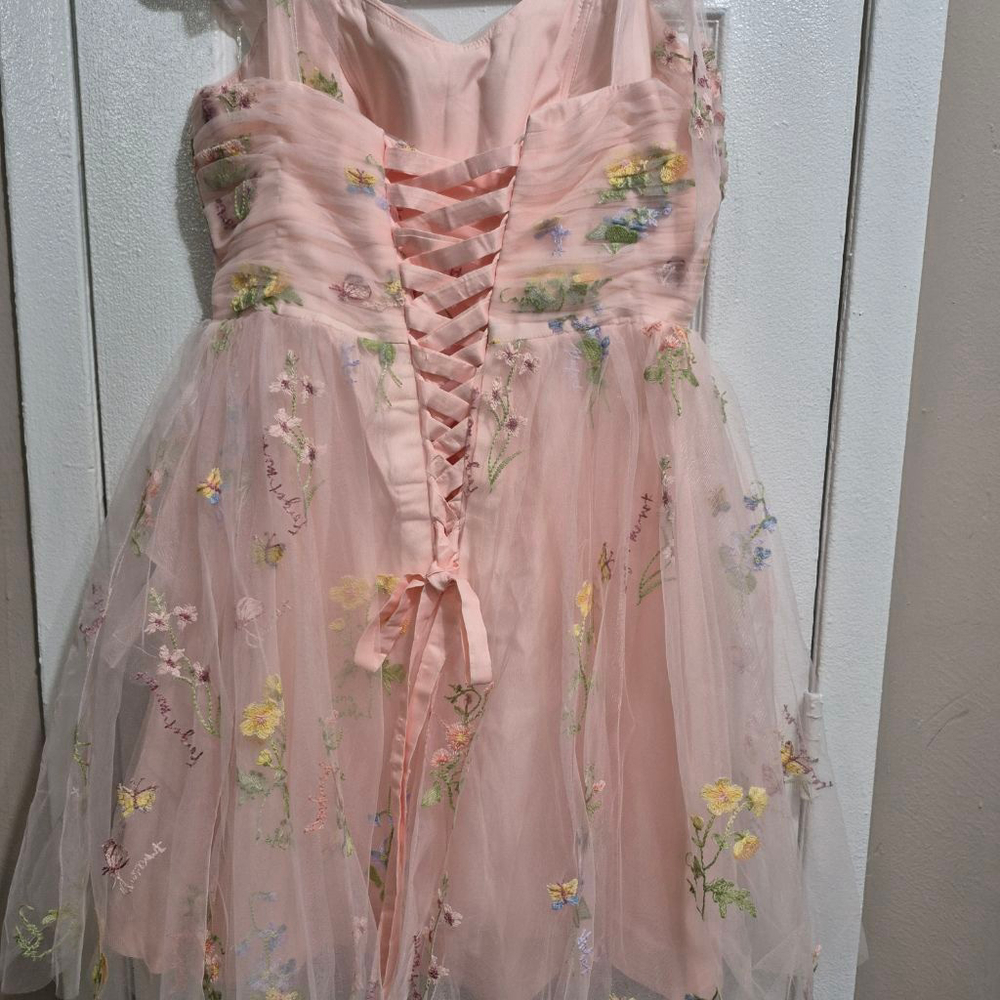 Women's Pink Floral Embroidered Mini Dress sz 12 nwot - Picture 4 of 10